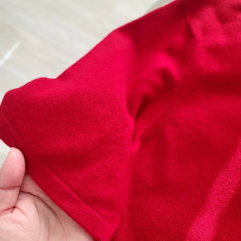Pure Collection 100% Cashmere Red Short Sleeve Sweater Top Size 12 Quiet Luxury - Picture 9 of 9